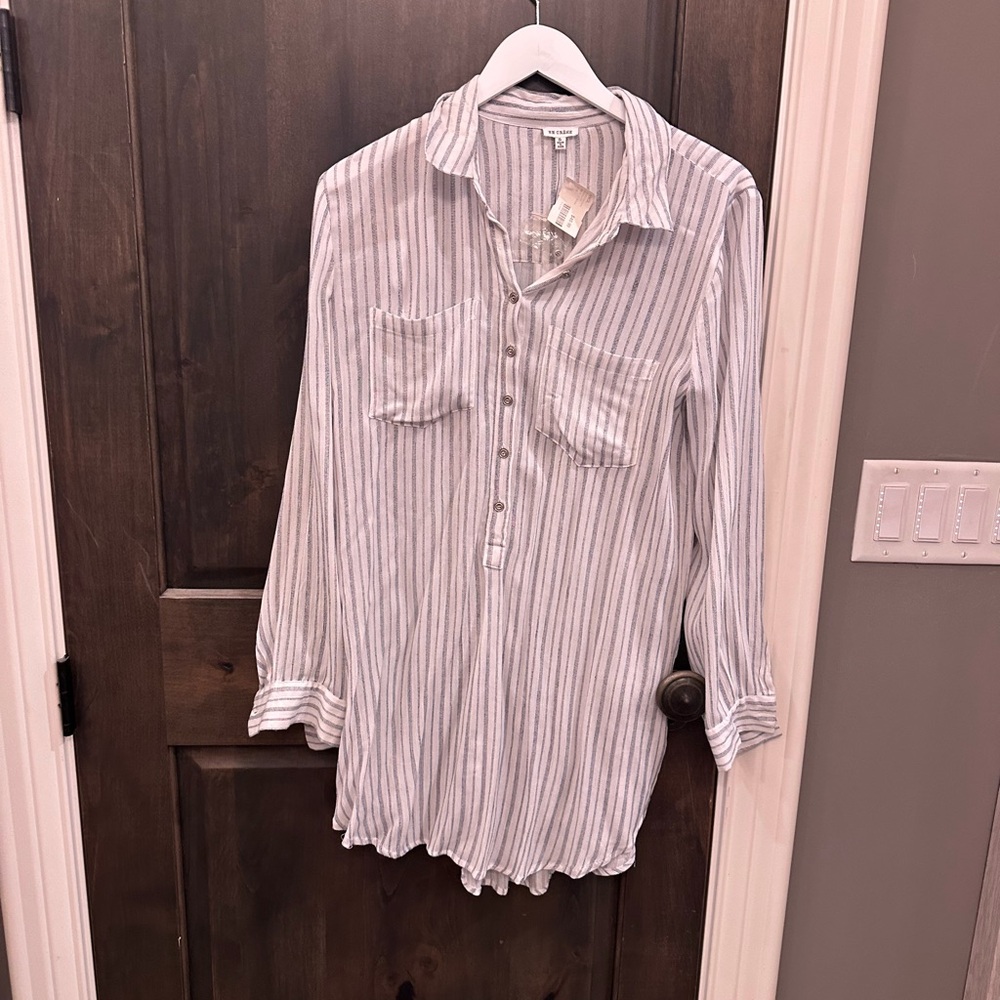 En Crème Long sleeved Striped Button-Up Shirt dress